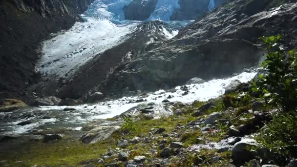 Wide Angle River Coming Glacier Folgefonna Norway — Wideo stockowe