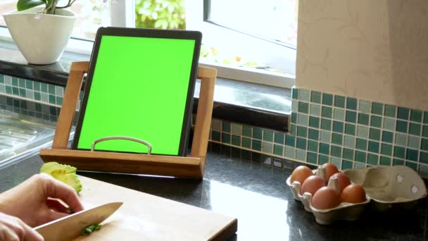 Gotowanie Pieczenie Preparat Zielonym Ekranie Tabletki Przepis — Wideo stockowe