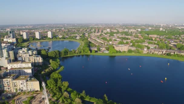 Aerial Video Woodberry Lake London England Sunny Day — Stockvideo