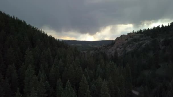 Aerial View Storm Clouds Looming Distance Mountains Colorado Forward Motion — Stock videók