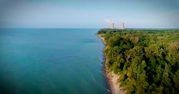 Aerial View Coastline Power Plant Distance — Stock Video