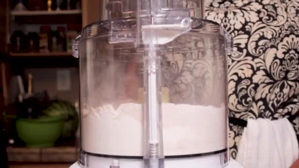 Woman Blending Flour Mixing Food Processer Close — ストック動画