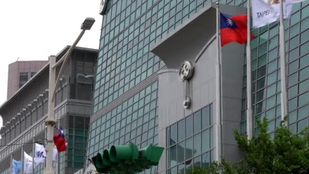 Taipei National Flags Gusting Wind — Stock video