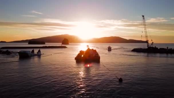 Beautiful Sunset Azores Portugal Flying Faial Island Cargo Ship — Video Stock