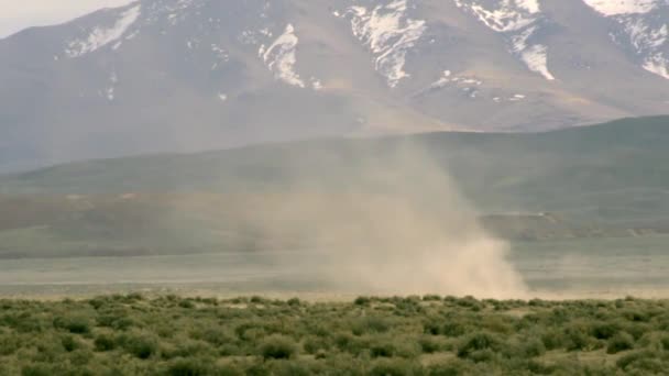 Dust Devil Blowing Planes Nevada Front Mountain Snow Patches — Vídeo de stock