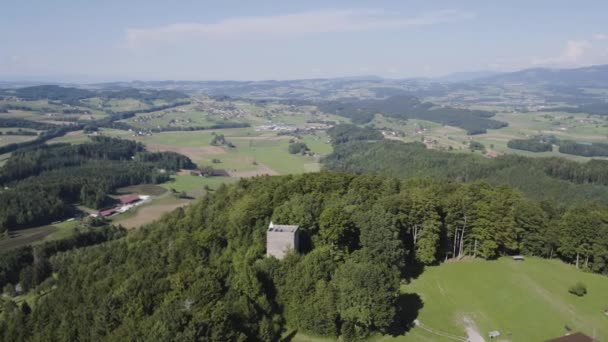 Swiss Countryside Aerial Shot Mountains Lake Lman Backgroundlocation Tour Gourze — Video