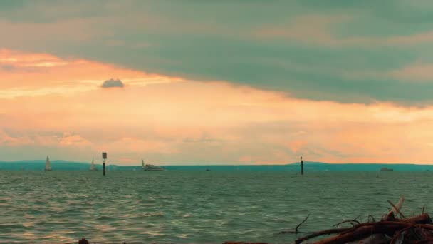 Naves Lago Constanza Alemania Con Una Hermosa Puesta Sol Buenas — Vídeos de Stock