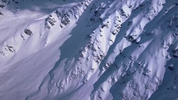 Aerial Drone Shot Rising Snow Covered Mountain Landscape Ski Resort — Stockvideo