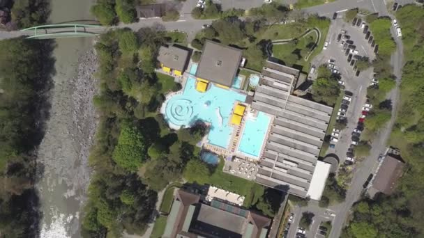 Aerial Shot Day Spa Resort Large Blue Bath Pool Lavey — 비디오