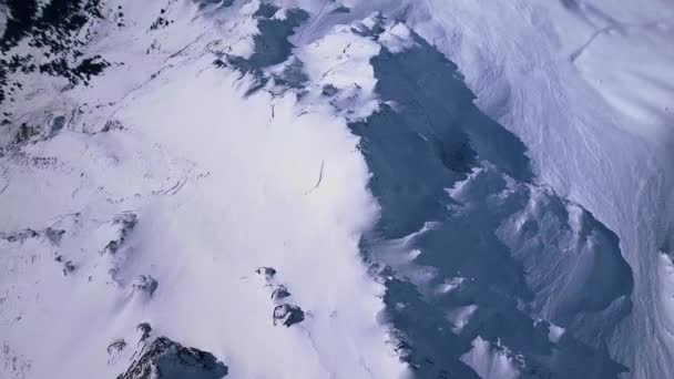 Aerial Drone Shot Flying Snow Covered Mountain Landscape Ski Resort — Stockvideo