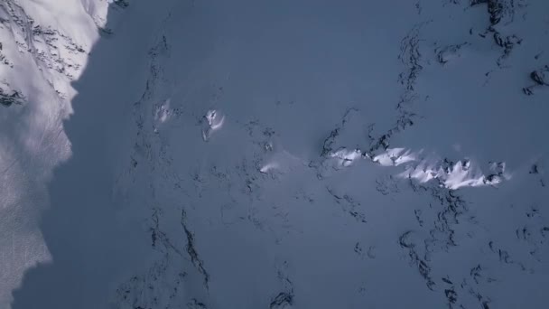 Aerial Drone Shot Flying Snow Covered Mountain Landscape Shadow Ski — Stock videók