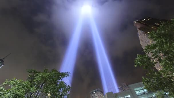 September 11Th World Trade Center Memorial Lights Close Looking — Vídeo de Stock