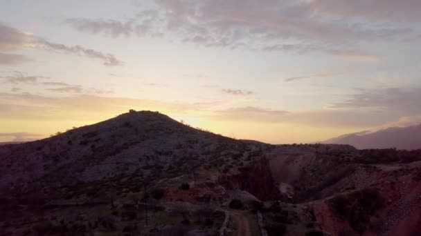 Aerial Clip Strong Sunset Croatian Mountain Some Sun Flares End — 图库视频影像