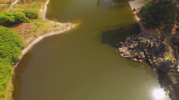 Drone Footage Small Lake Kromlauer Park Germany Beautifully Designed Cemented — Vídeo de stock