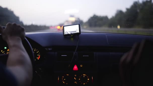 Car Driving Highway Frame Focused Dashboard Colorful Metering Lights Bright — Stock video