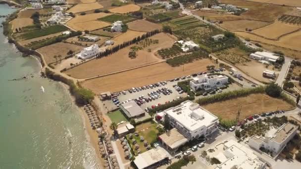 Establishing Shot Parking Lot Public Beach Greek Island Paros Aegean — Video