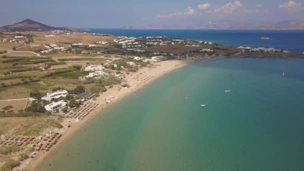 Wide Establishing Shot Public Beach Greek Island Paros Golden Beach — Stockvideo