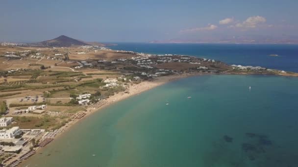 Wide Establishing Drone Shot Golden Beach Paros Island Greece Partly — Wideo stockowe