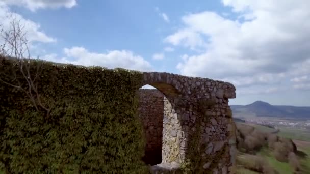 Aerial View Castle Ruin Hegau Germany — Vídeo de Stock