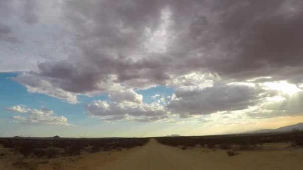Driving Mojave Desert Dirt Road Sunrise Time Lapse — 图库视频影像