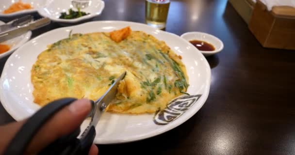 Close Cutting Omelette Half — Stock video