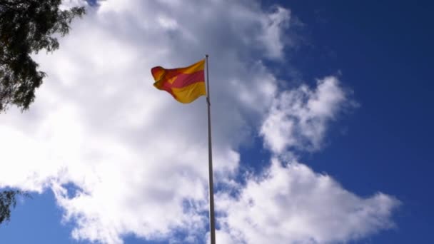 Flag Swedish Church Waiving Wind Shot Slowmo — Vídeo de Stock