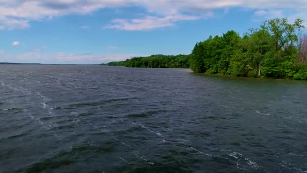Drone Footage Mosquito Lake Shoreline Clear Day Blue Sky White — Stockvideo