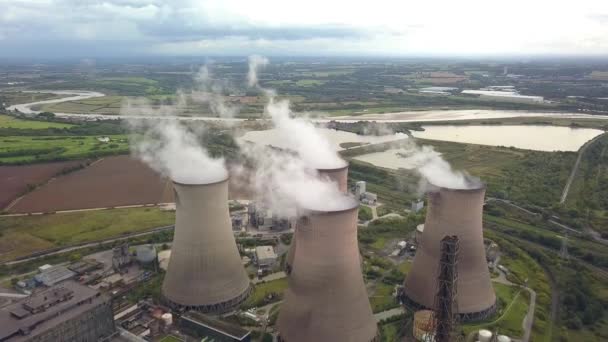 Power Station Chimneys Aerial Shots — ストック動画