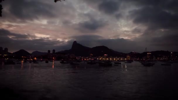 Sunset Time Lapse Guanabara Bay Rio Janeiro City Lights Turning — 图库视频影像