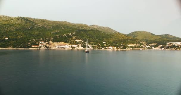 Aerial Clip Sailboat Middle Croatian Lake — 비디오