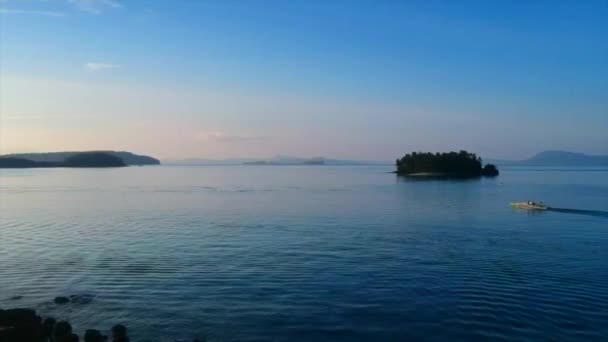 Picturesque Scene Ocean Horizon Shot Drone Island Coconut Trees Top — Αρχείο Βίντεο