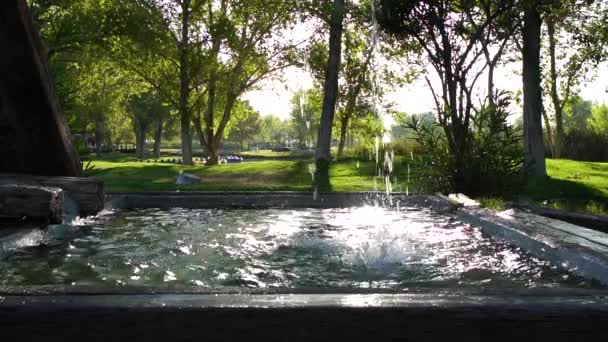 Waterfall Fountain Streaming Slow Motion California Park Golden Hour — Vídeo de Stock