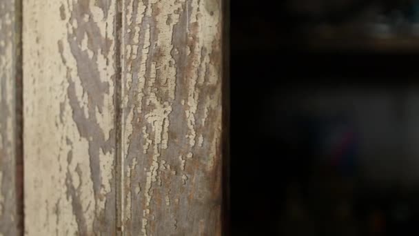 Static Shot Old Weathered Cupboard Door Swinging Back Forth Wind — Stockvideo