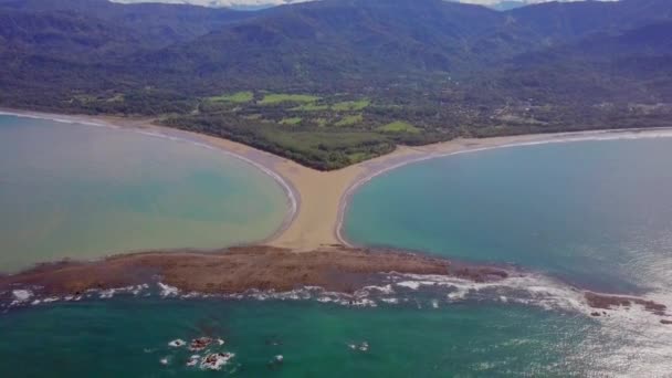 Aerial Shot Pulling Away Whale Tail Shaped Rocky Point Punta — Video Stock