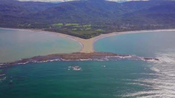 Aerial Shot Pulling Away Whale Tail Shaped Rocky Point Punta — Vídeo de Stock