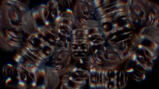 Graphic Generated Computer Faces Statues Black Background — Stockvideo