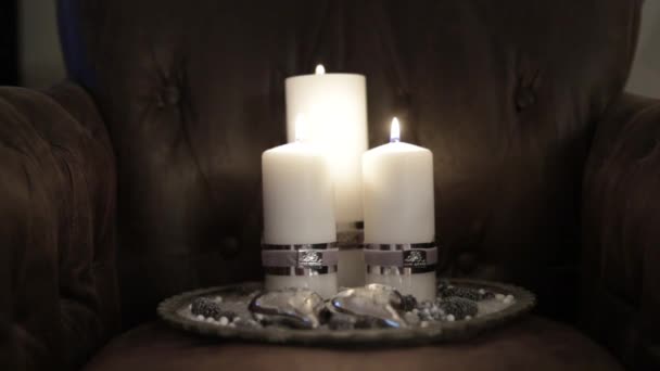 White Christmas Candle Light Burns — Stockvideo