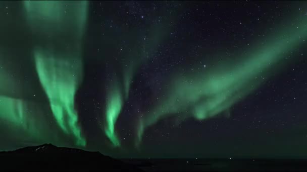 Time Lapse Northern Lights Milky Way Sea Islands Northern Norway — Stockvideo