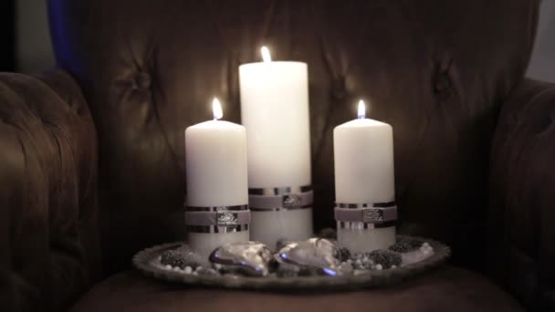 White Christmas Candle Light Burns — Stock video