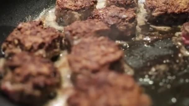 Cook Meatballs Frying Pan — Vídeo de stock