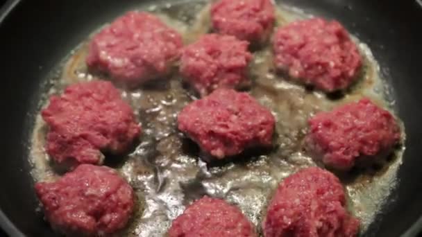 Cook Meatballs Frying Pan — Vídeos de Stock