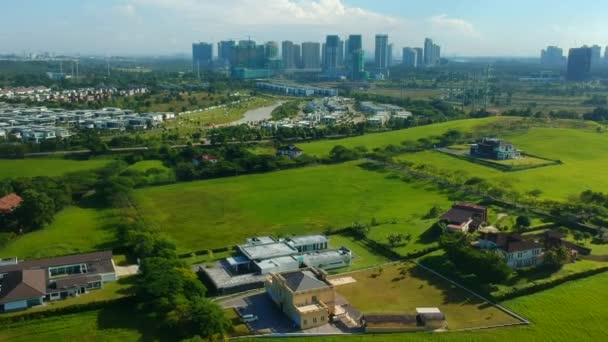 Aerial Footage Landscape Housing Estate Blue Sky Background — Stock video