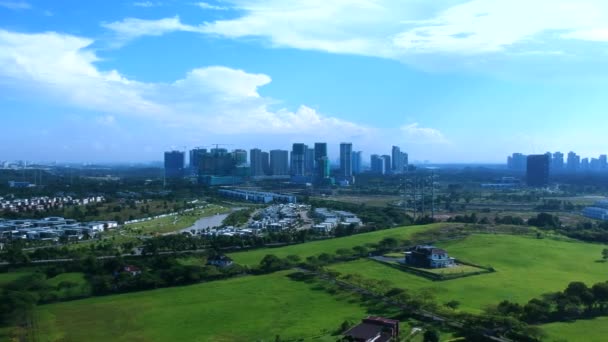 Aerial Shots Landscape Green Fields Homes — Vídeos de Stock