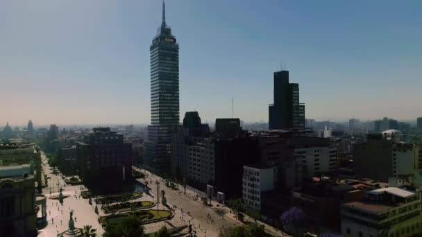 Aereal Shot Oftorre Latinoamericana Latin American Tower Bellas Artes Downtown — Vídeos de Stock