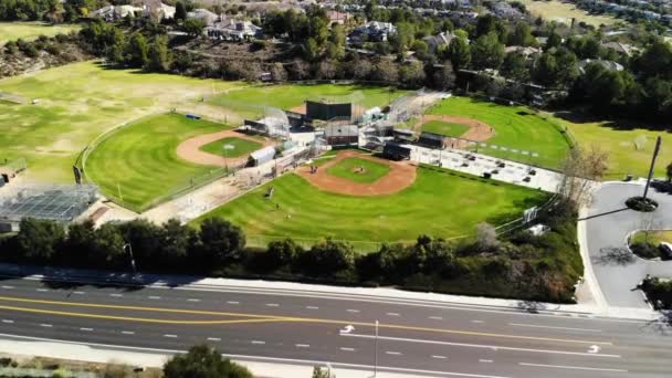 Aerial Panning Shot Little League Baseball Fields Angle — 비디오
