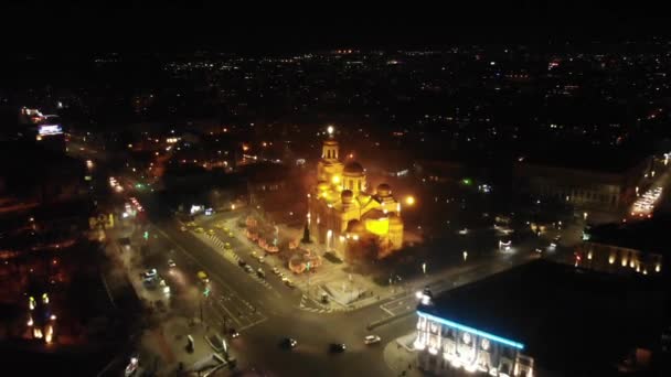 Aerial View Varna Bulgaria City Center Christmas Decoration — ストック動画