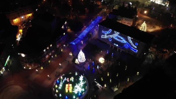 Drone View Christmas Lights Varna City Bulgaria — Stockvideo
