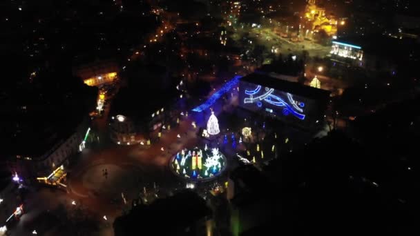 Aerial View Varna Bulgaria City Center Christmas Decoration — Stockvideo