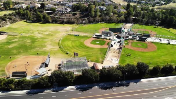 Aerial Panning Shot Little League Baseball Fields Angle — Vídeo de Stock