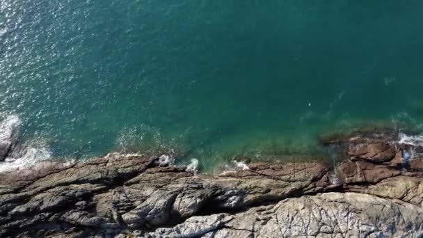 Drone Footage Rocky Coast Waves Bird Eye View Bird Flying — 비디오